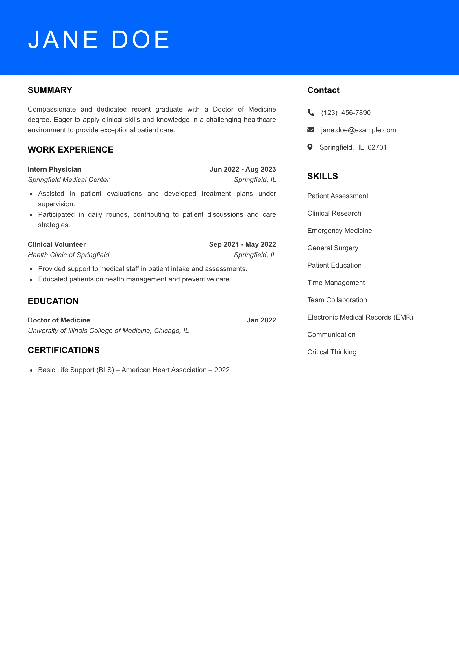 Selected Doctor Resume