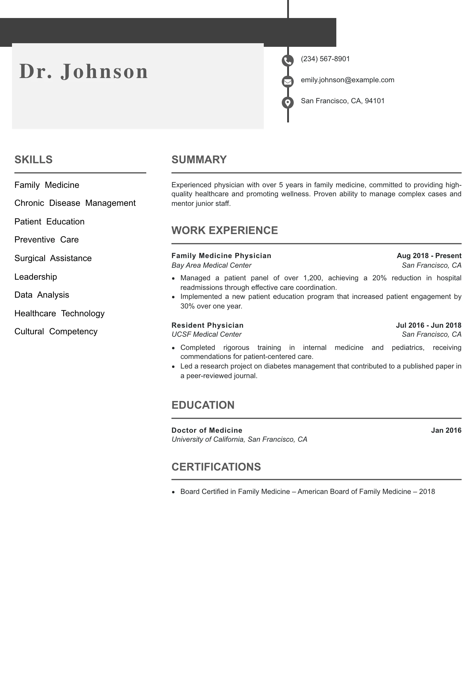 Mid Level Doctor Resume Example
