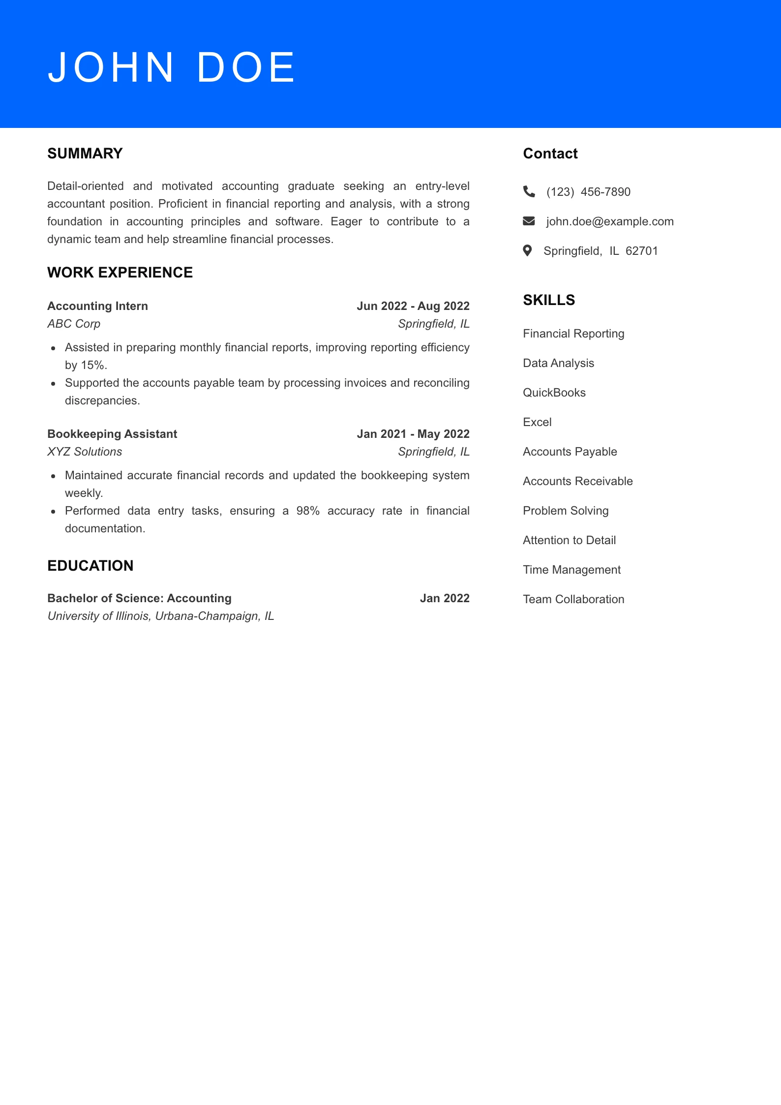 Selected Accountant Resume