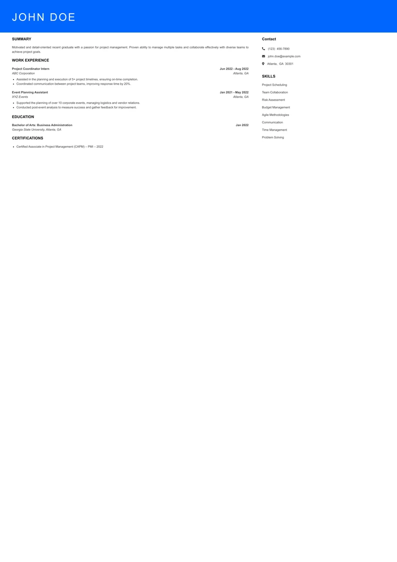 Selected Project Manager Resume