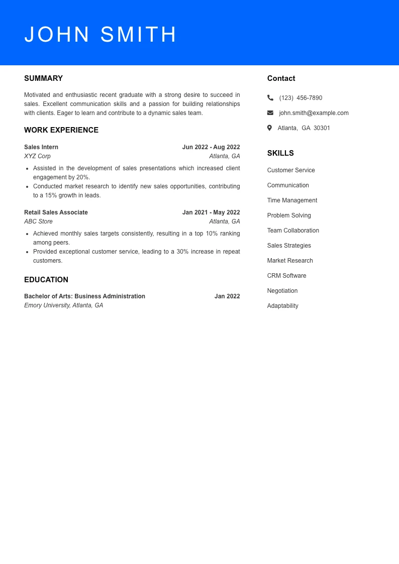 Selected Sales Resume