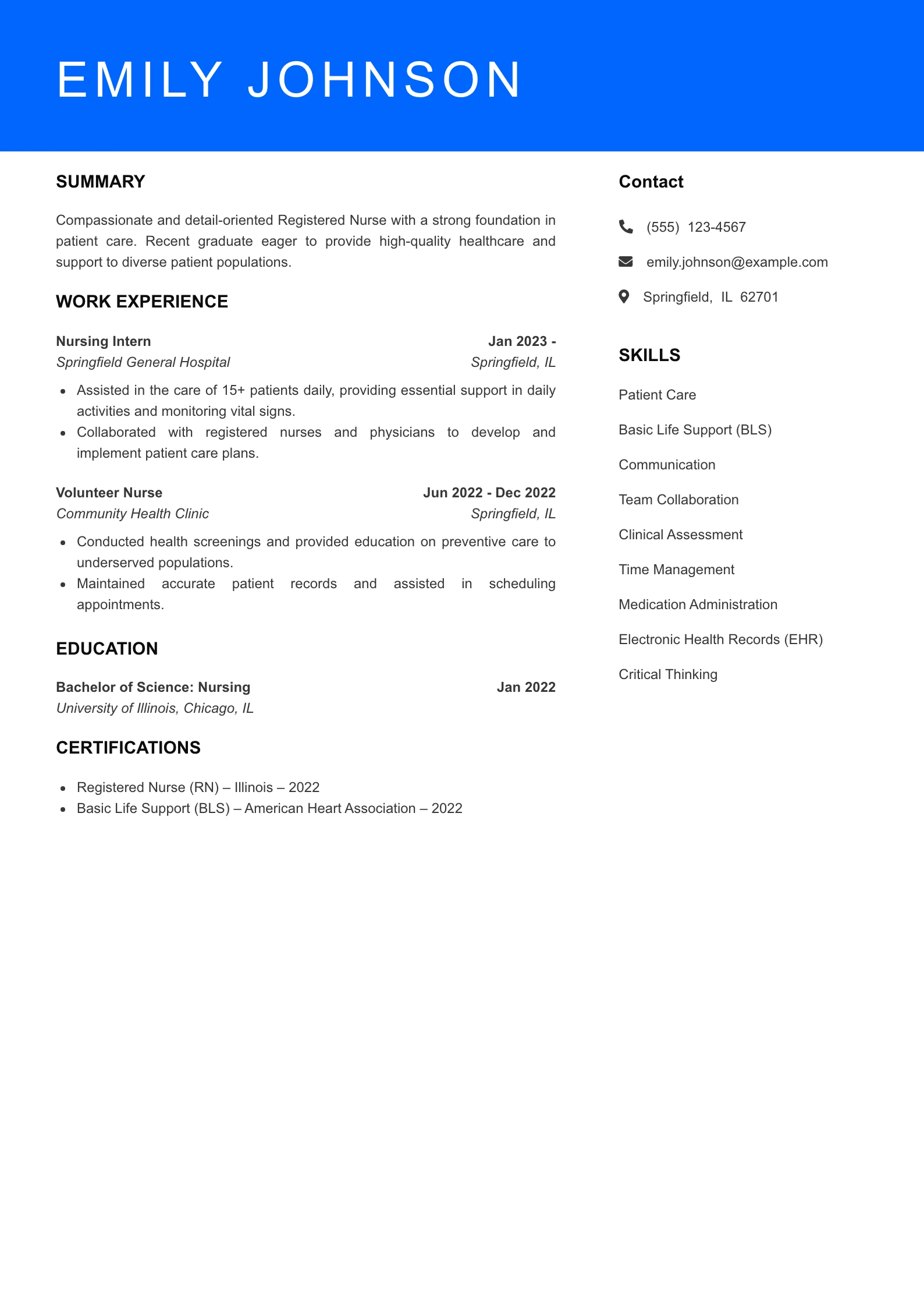 Selected Registered Nurse Resume