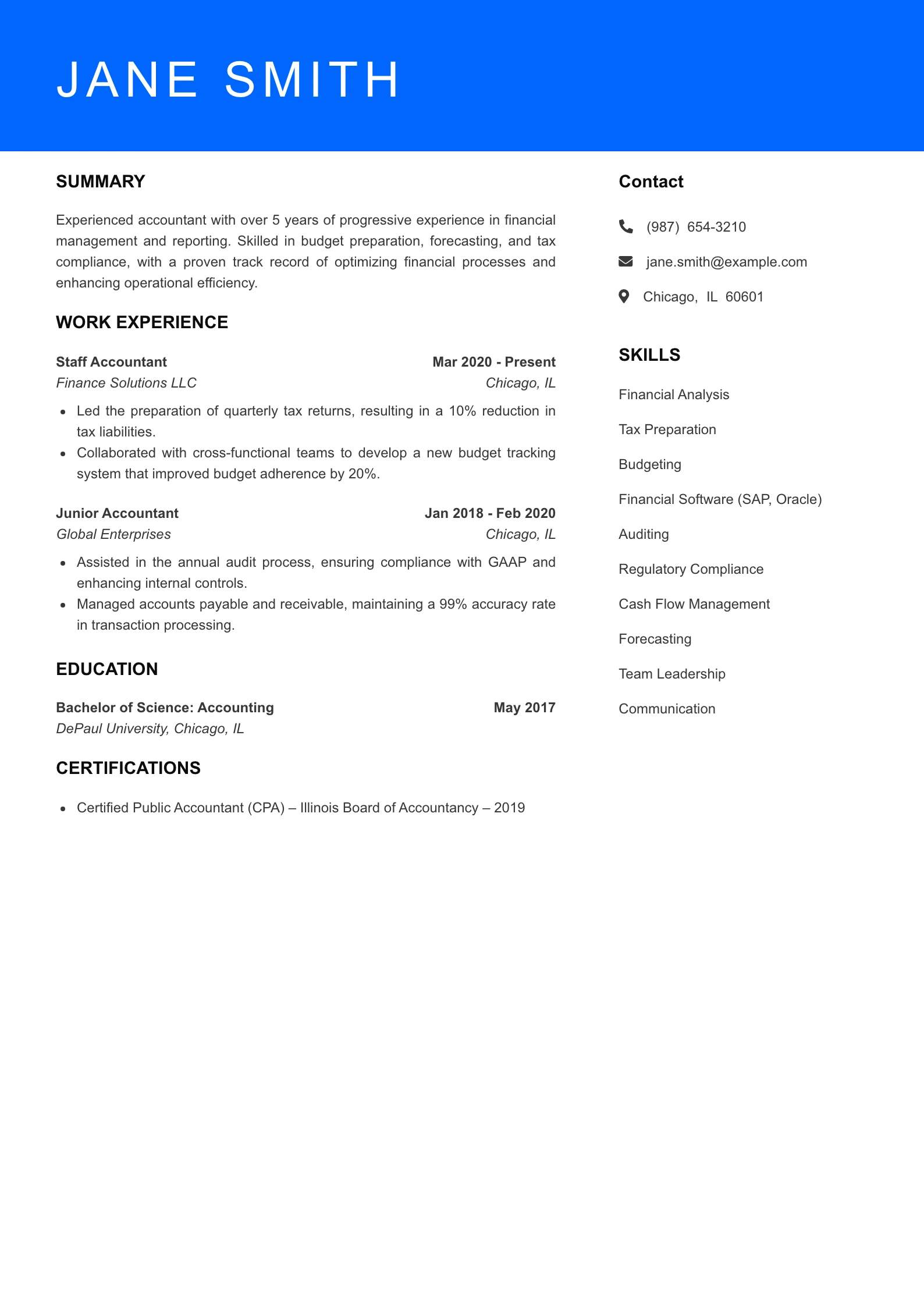 Mid Level Accountant Resume Sample