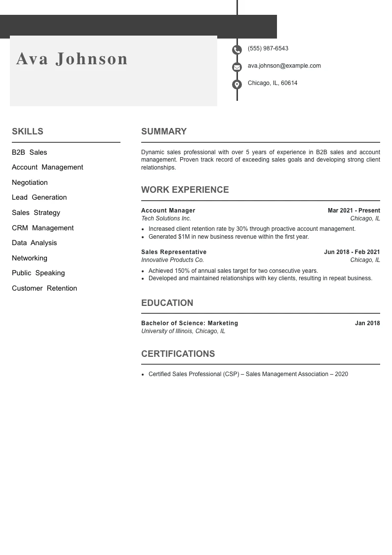 Mid Level Sales Resume Example