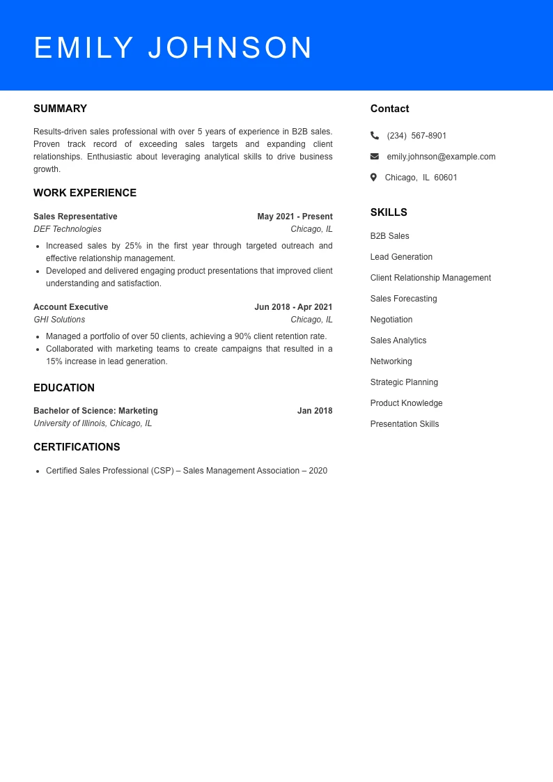 Mid Level Sales Resume Sample