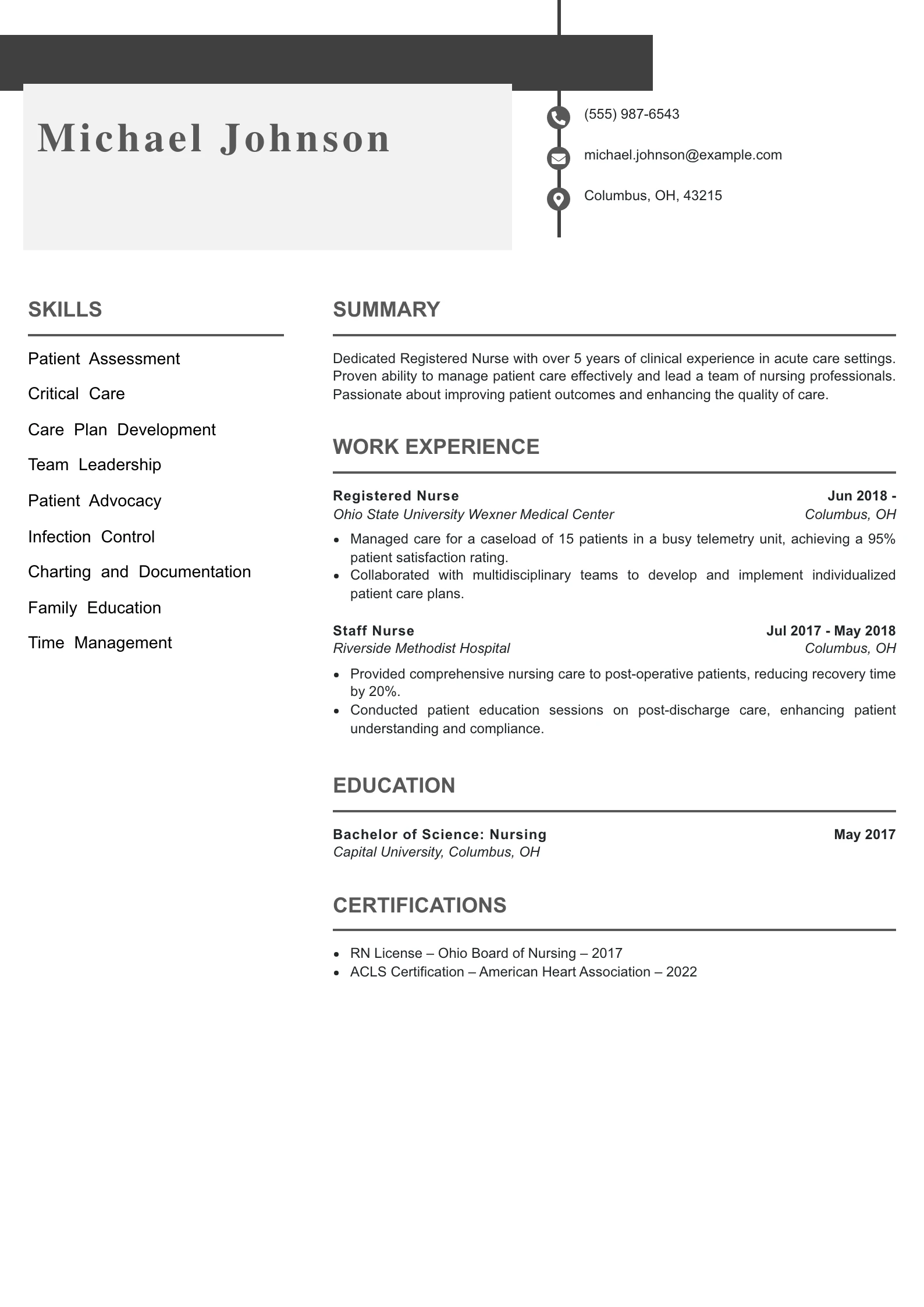 Mid Level Registered Nurse Resume Example